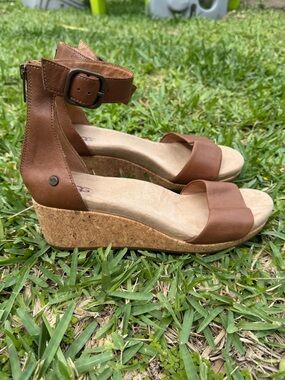 UGG Zoe Women's Brown Cork Wedge Sandals with Ankle Strap